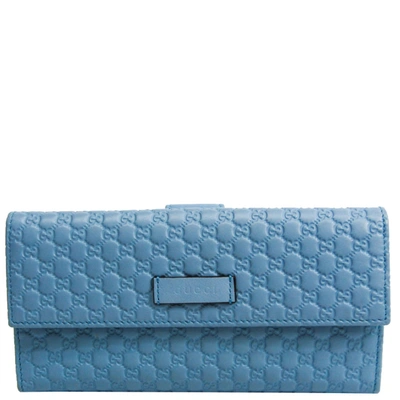 Pre-owned Gucci Ssima Leather Continental Wallet In Blue
