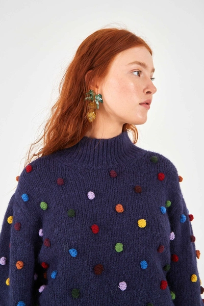 Farm Rio Colorful Dots Sweater In Navy