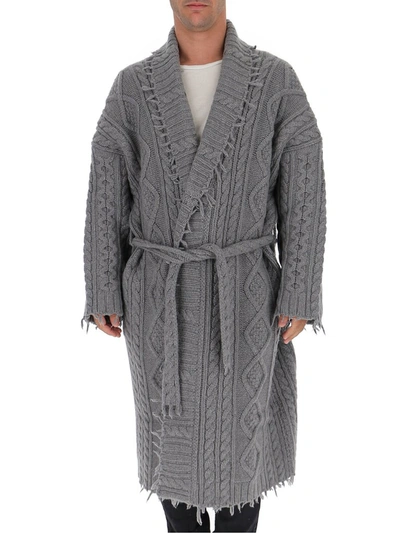 Alanui Fisherman Cable-knit Cashmere And Wool Coat In Grey