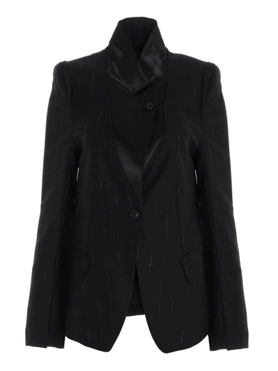 Ann Demeulemeester Button-lapel Pinstriped Wool-twill Suit Jacket In Black