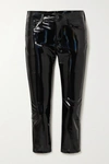 JUNYA WATANABE CROPPED IRIDESCENT FAUX GLOSSED-LEATHER SKINNY PANTS