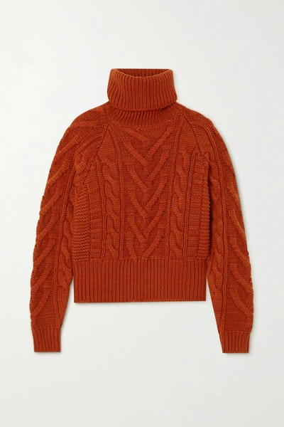 Dolce & Gabbana Cable-knit Wool And Cashmere-blend Turtleneck Jumper In Orange