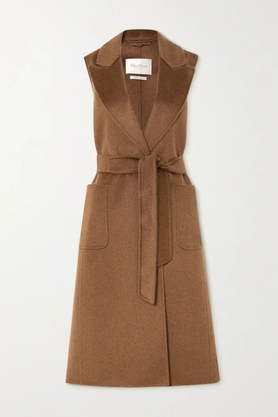 Max Mara Belted Cashmere And Camel Hair-blend Vest In Sand