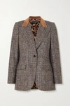 DOLCE & GABBANA VELVET-TRIMMED PRINCE OF WALES CHECKED WOOL-BLEND BLAZER