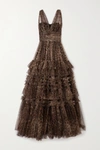 DOLCE & GABBANA RUFFLED TIERED LEOPARD-PRINT TULLE GOWN