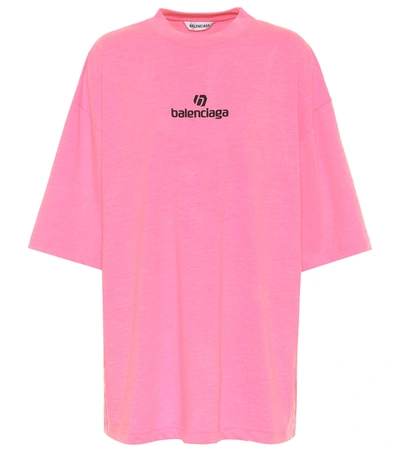 Balenciaga Logo大廓型棉质平纹针织t恤 In Pink