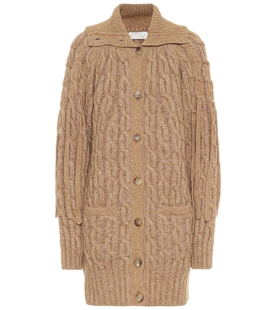 Chloé Cable-knit Foldover Collar Cardigan In Woody Beige