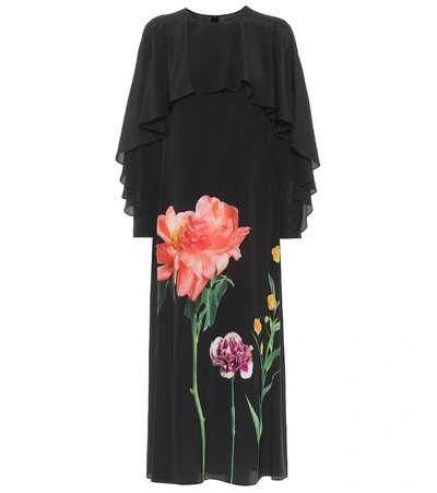 Valentino Garavani Floral Print Detail Midi Dress In Animal Print