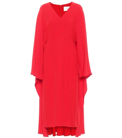 Valentino Garavani Cape-style V-neck Silk Midi-dress In Red