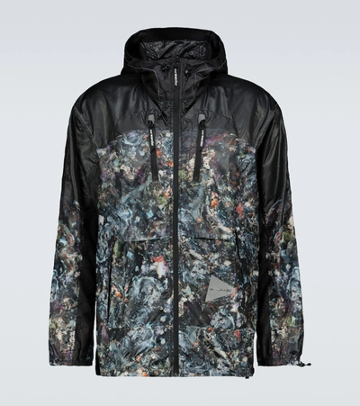 And Wander Abstract-print Hooded Ripstop Jacket In Black
