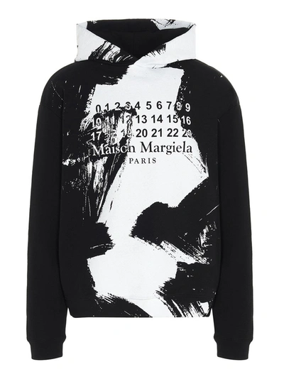 Maison Margiela Logo Painted Cotton Sweatshirt Hoodie In Black