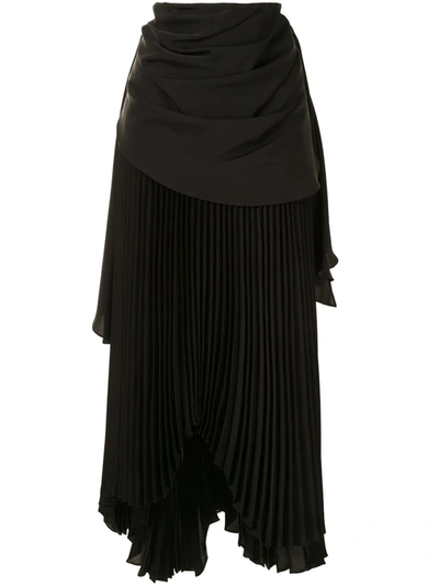 A.w.a.k.e. Apron-overlay Pleated Skirt In Black