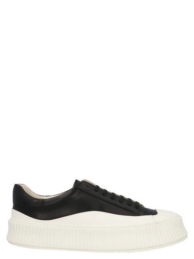 Jil Sander Lace-up Leather Sneakers In Black