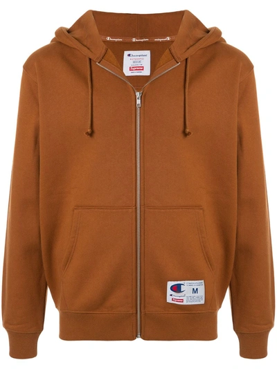 Supreme Embroidered Logo Hoodie In Brown