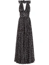 Dolce & Gabbana Long Dress In Polka-dot Print Chiffon In Black