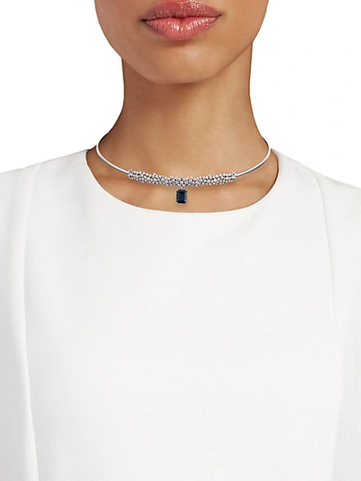 Hueb 18k White Gold, 10mm Freshwater Pearl, Blue Topaz & Diamond Pendant Necklace