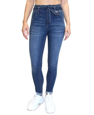 Almost Famous Juniors' Double-rolled Super High-rise Skinny Jeans In Dark Wash