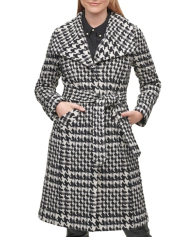 Karl Lagerfeld Houndstooth Women's Single-breasted Belted Coat In Multi