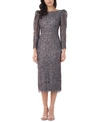 JS COLLECTIONS PUFF-SLEEVE LACE MIDI DRESS