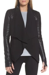 Blanc Noir Drape-front Quilted Faux-leather Jacket In Black
