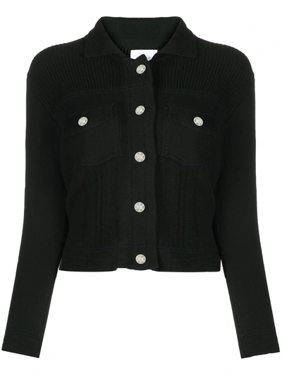 Barrie Ribbed Panel Knitted Cardigan In Black