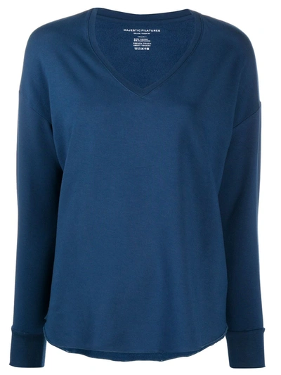 Majestic V-neck Long-sleeve T-shirt In Blue