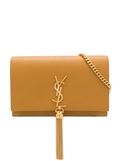 Saint Laurent Kate Caramel Leather Wallet-on-chain In Yellow
