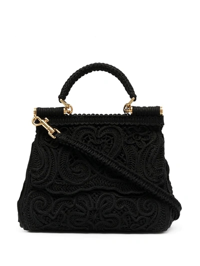 Dolce & Gabbana Small Sicily Lace Shoulder Bag In Black