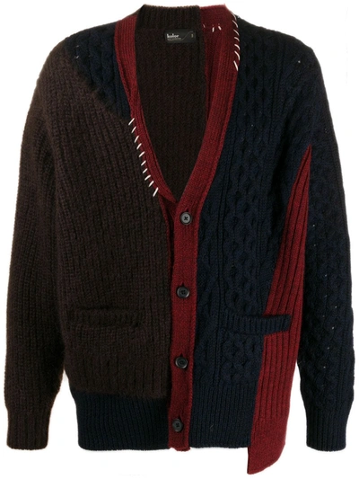 Kolor Contrast Knit Cardigan In Brown