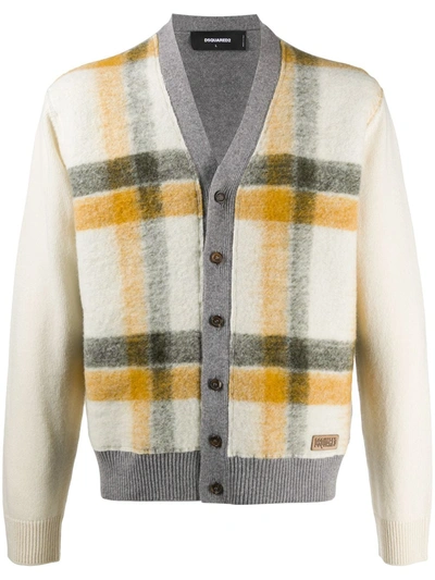 Dsquared2 Check-pattern V-neck Cardigan In Neutrals