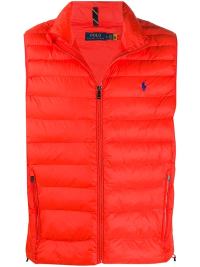 Polo Ralph Lauren Logo Embroidered Quilted Gilet In Orange