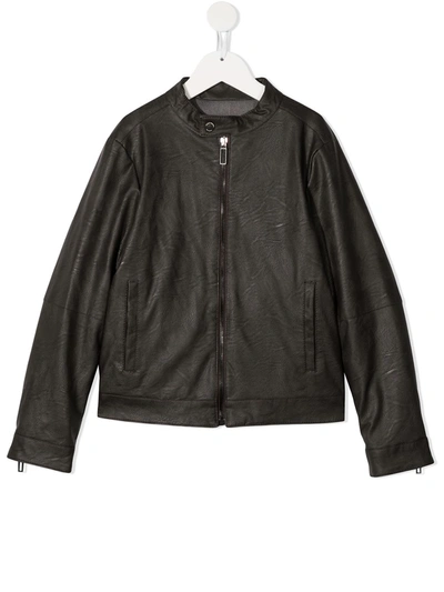 Paolo Pecora Teen Faux Leather Bomber Jacket In Brown