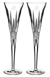 WATERFORD LISMORE DIAMOND SET OF 2 MONOGRAM LEAD CRYSTAL CHAMPAGNE FLUTES,40011103