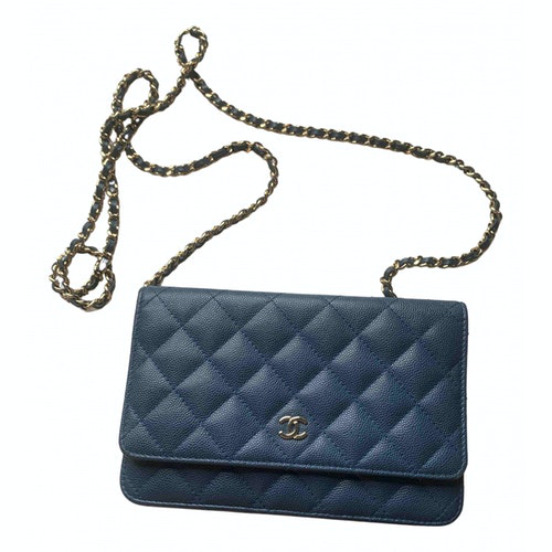 Pre-Owned Chanel Wallet On Chain Blue Leather Handbag | ModeSens
