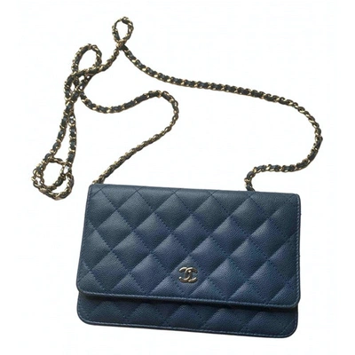 Pre-owned Chanel Wallet On Chain Blue Leather Handbag