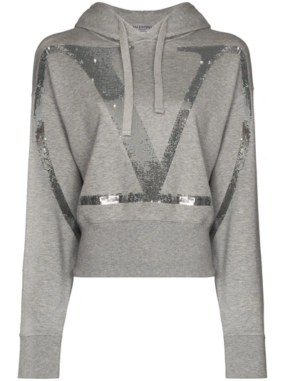 VALENTINO VLOGO CROPPED SEQUINNED HOODIE