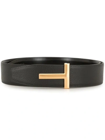 Tom Ford T-buckle Pebble-finish Belt In Brown + Black