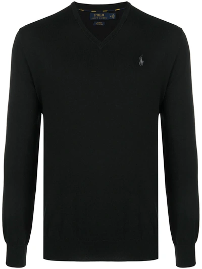 Polo Ralph Lauren Logo Embroidered Cotton Jumper In Black