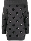 MONSE SEQUIN POLKA DOT OFF-SHOULDER KNIT DRESS