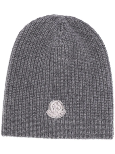 Moncler Logo-patch Beanie In Grey