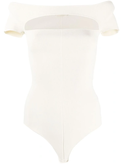 Khaite Talie Cutout Ribbed Stretch-knit Bodysuit In White