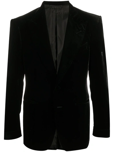 Tom Ford Velvet Single Breasted Blazer In Black