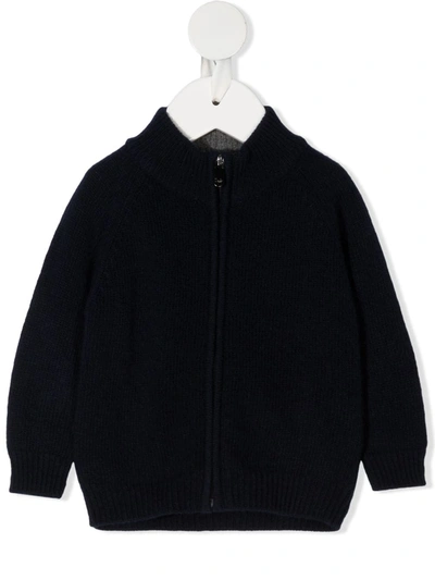 Il Gufo Babies' Zipped Knit Cardigan In 蓝色