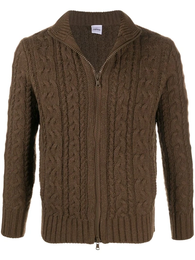 Aspesi Zip-through Cable Knit Sweater In Brown