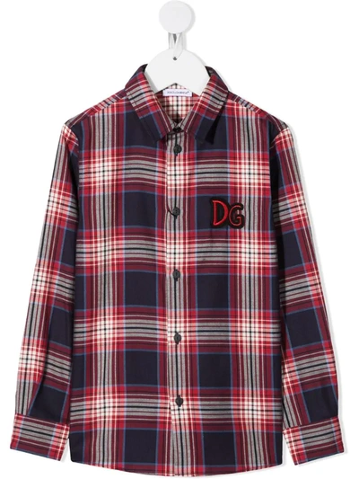 Dolce & Gabbana Kids' Check Logo-patch Shirt In Red