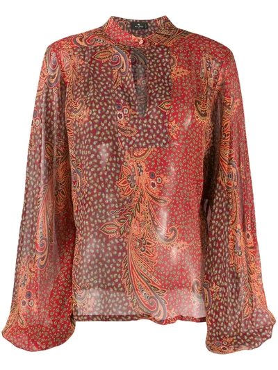 Etro Burmese Paisley-print Silk Blouse In Red