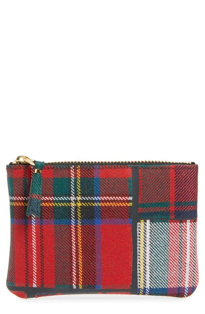 Comme Des Garçons Small Tartan Patchwork Wool Pouch In Red