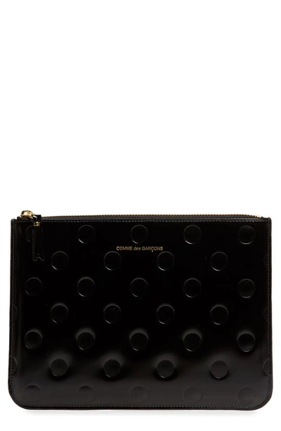 Comme Des Garçons Dots Large Embossed Leather Pouch In Black