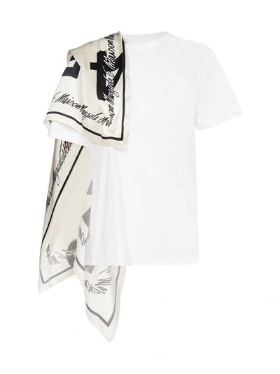 Mm6 Maison Margiela Logo Silk-foulard Cotton T-shirt In White + White Foulard