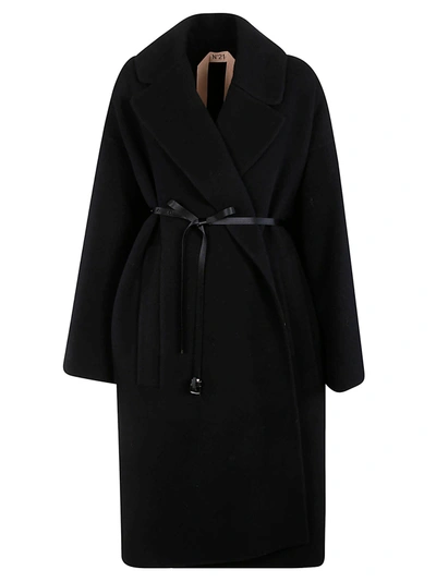 N°21 Oversize Belt-fastening Coat In Black